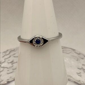 925 Sterling Silver Evil Eye with Blue/White CZs